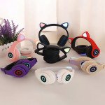 Wholesale Bluetooth Wireless Cute Cat LED Foldable Headphone Headset with Built in Mic for Adults Children Work Home School for Universal Cell Phones, Laptop, Tablet, and More (White)